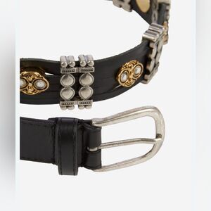 The Kooples black Leather embellished silver, gold, crystals Belt with rivets